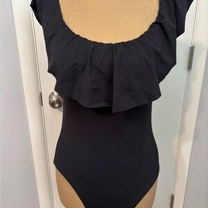Trina Turk Black Swimsuit with Ruffled Neckline, size 8, Excellent condition